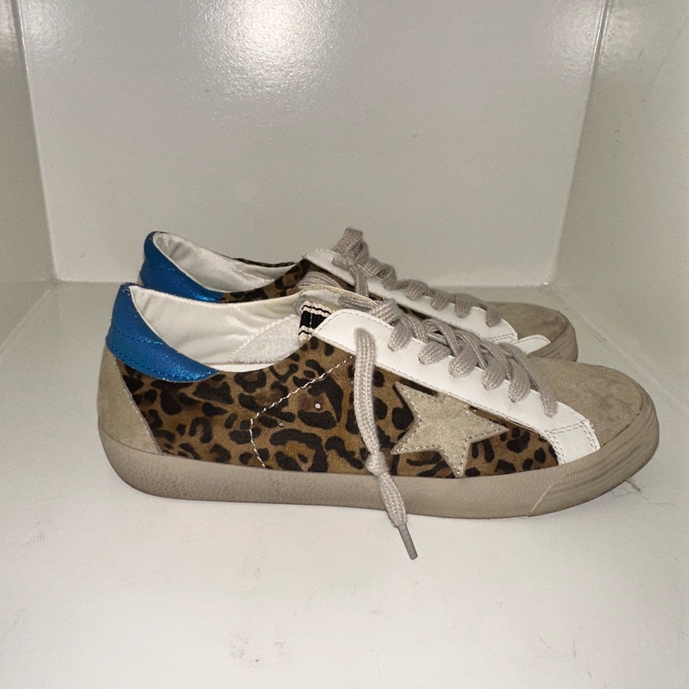 ShuShop Paula Sneaker in Leopard with Royal Blue Heel